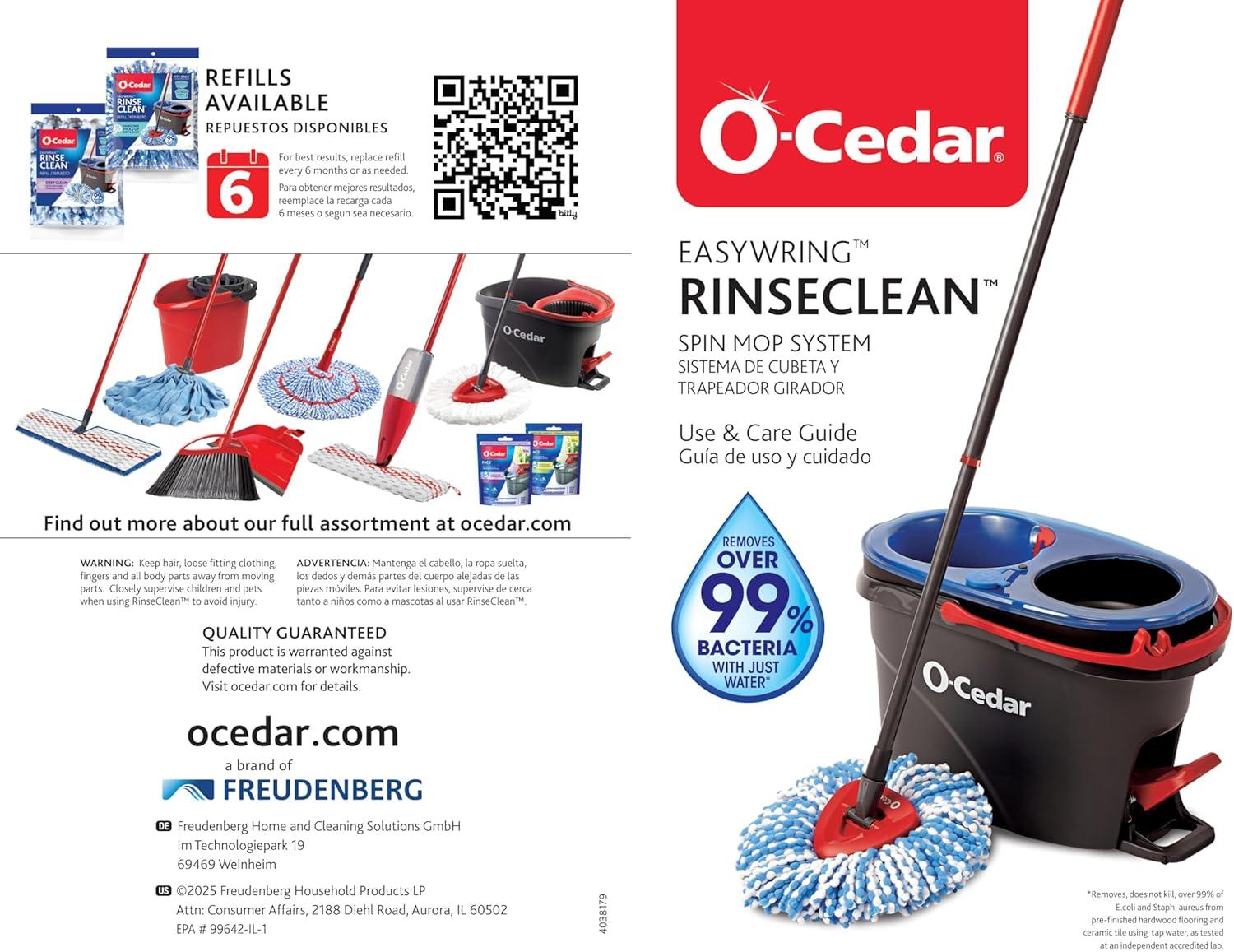 image:imageOCedar RinseClean Spin Mop amp Bucket System Clean with Water Removes 99 of BacteriaRinseclean Spin Mop Bucket 1 Extra Refill