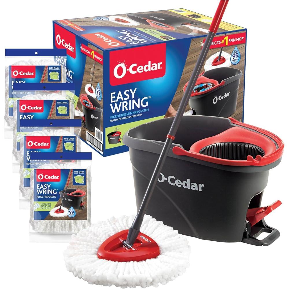 image:imageOCedar Easywring Microfiber Spin Mop amp Bucket Floor Cleaning System with 4 Extra RefillsSpin Mop Bucket with 4 Extra Refills