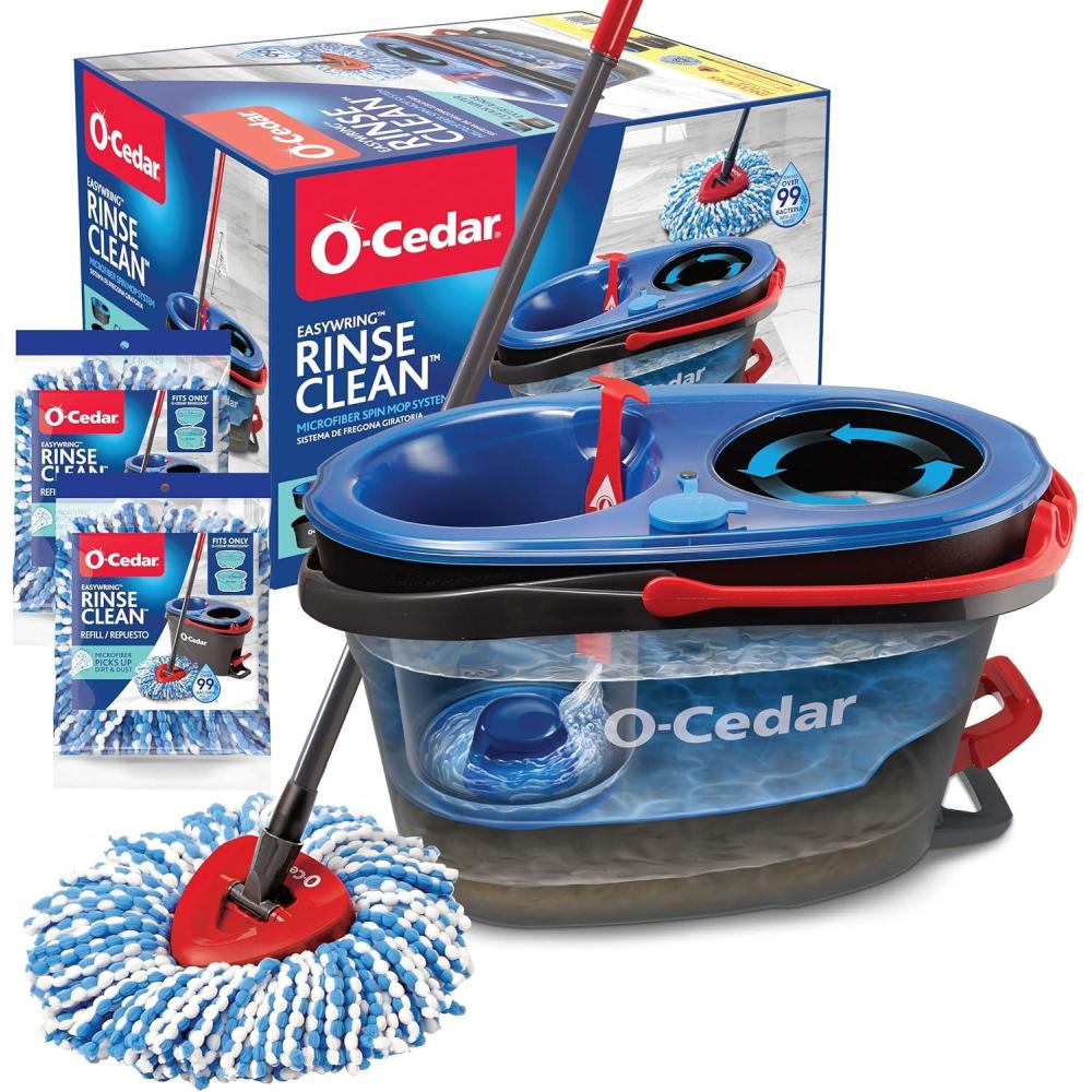 image:imageOCedar RinseClean Spin Mop amp Bucket System Clean with Water Removes 99 of BacteriaRinseclean Spin Mop Bucket 2 Extra Refills