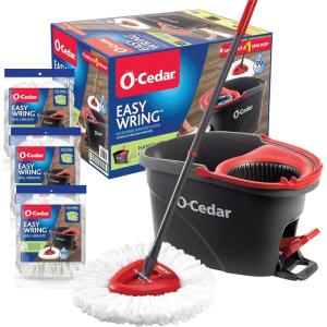 O-Cedar Easywring Microfiber Spin Mop & Bucket Floor Cleaning System with 4 Extra Refills(Spin Mop Bucket with 3 Extra Refills)