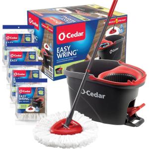 O-Cedar Easywring Microfiber Spin Mop & Bucket Floor Cleaning System with 4 Extra Refills(Spin Mop Bucket with 4 Extra Refills)