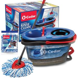 O-Cedar RinseClean Spin Mop & Bucket System | Clean with Water | Removes 99% of Bacteria(Rinseclean Spin Mop & Bucket + 1 Extra Refill)