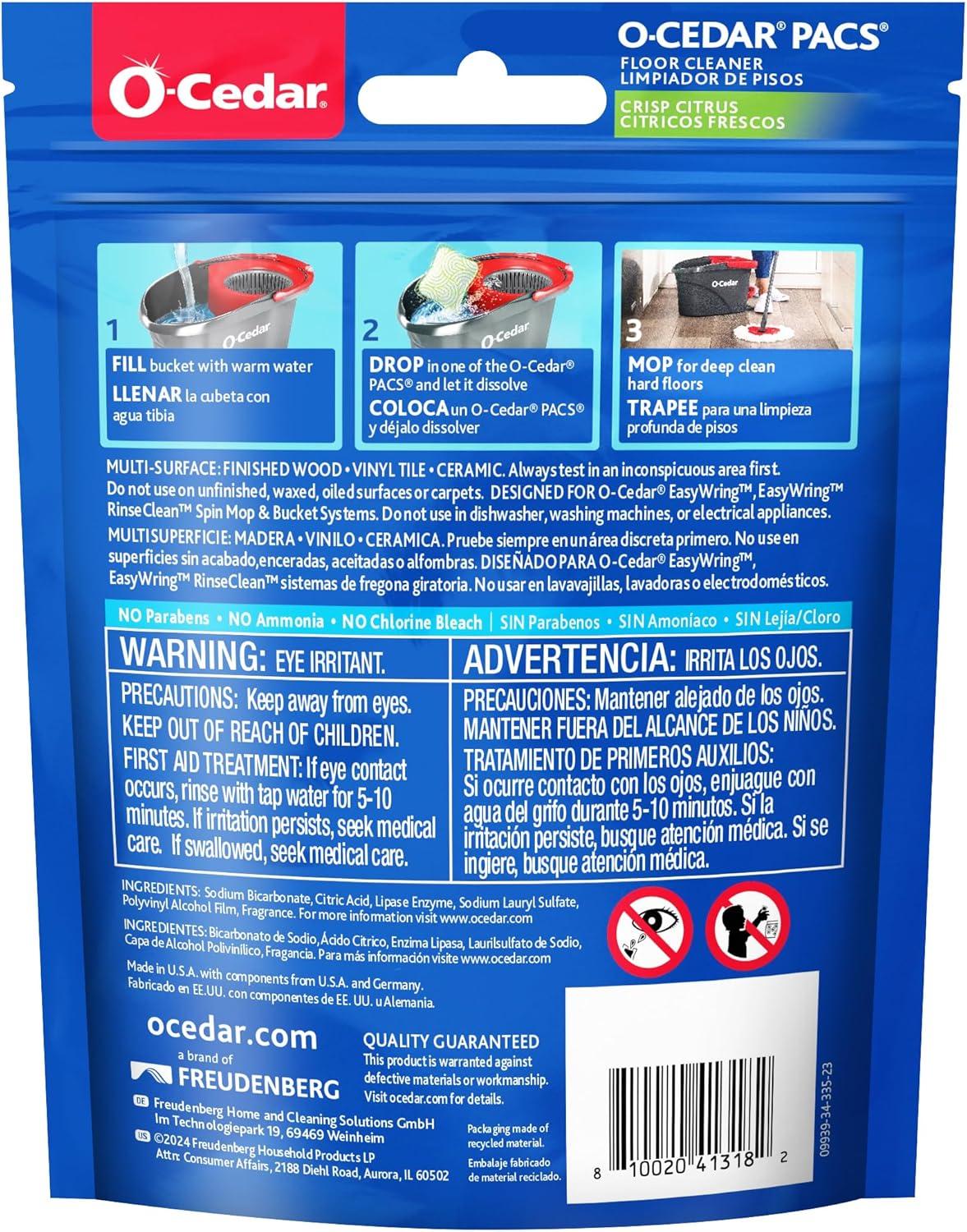 image:imageOCedar PACS Hard Floor Cleaner Crisp Citrus Scent 10 Count 1Pack Made with NaturallyDerived Ingredients Safe to Use on All Hard Floors Perfect for Mop BucketsCitrus