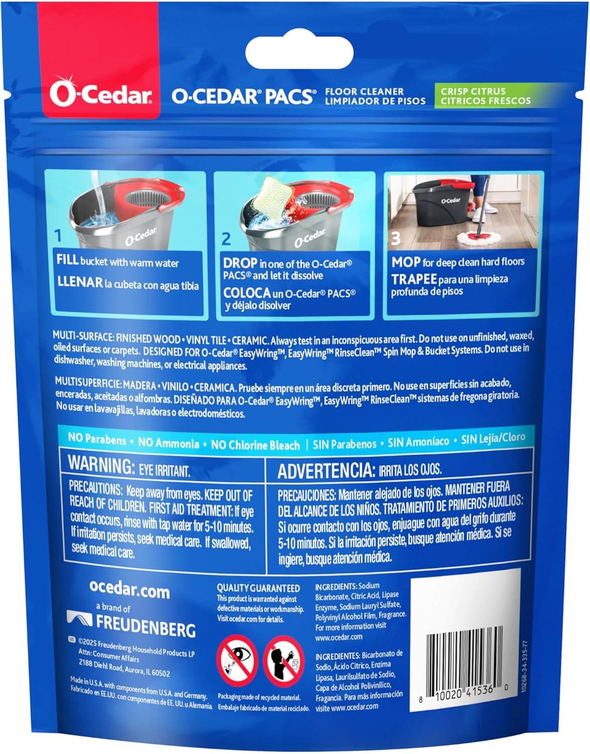 image:imageOCedar PACS Hard Floor Cleaner Crisp Citrus Scent 10 Count 1Pack Made with NaturallyDerived Ingredients Safe to Use on All Hard Floors Perfect for Mop BucketsCitrus