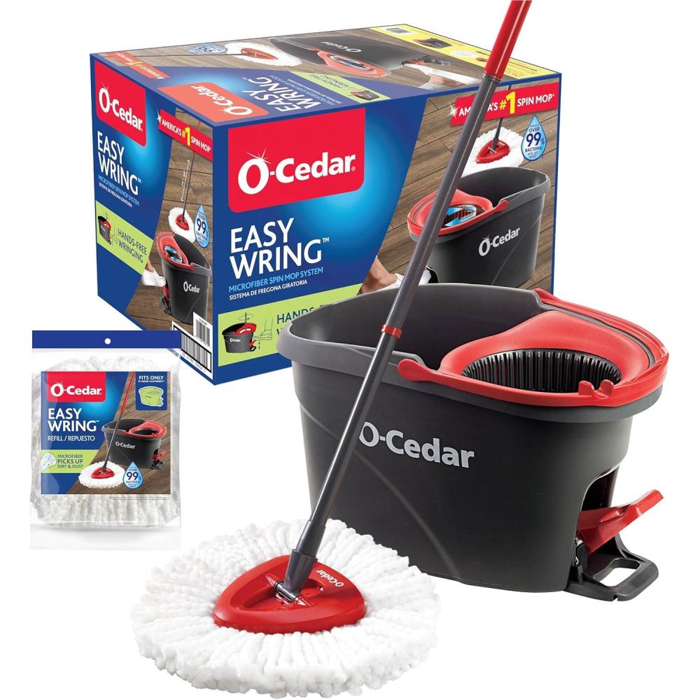 image:imageOCedar Easywring Microfiber Spin Mop amp Bucket Floor Cleaning System with 1 Extra RefillRed  GrayEasywring Spin Mop  Bucket  1 Extra Refill