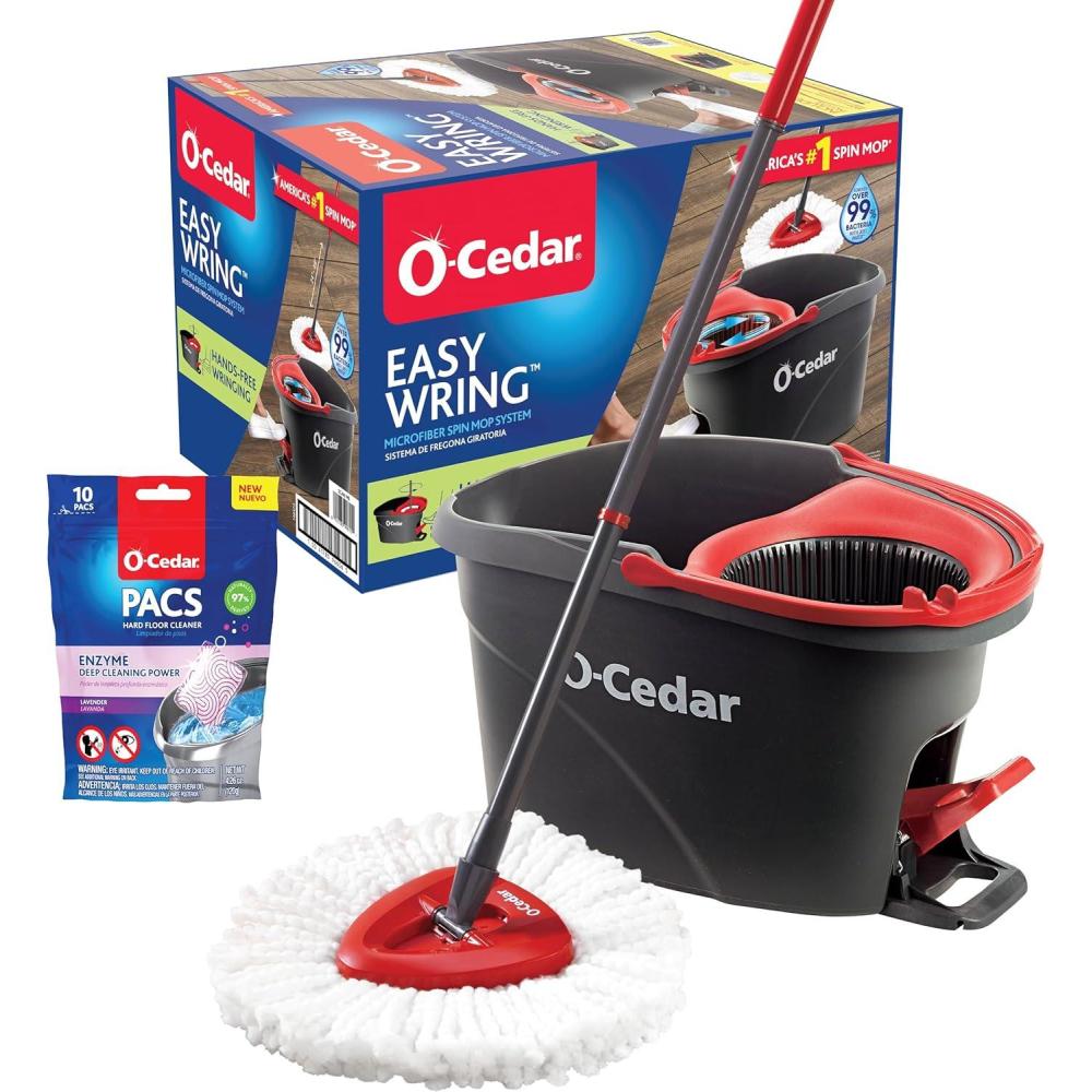 image:imageOCedar Easywring Microfiber Spin Mop amp Bucket Floor Cleaning System with 1 Extra RefillRed GrayEasywring Spin Mop Bucket Lavender Pacs