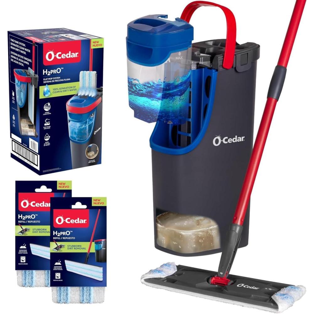 image:imageOCedar H2prO Flat Mop System Quick Cleaning Tool Clean with Water Machine Washable Reusable Microfiber Mop Pad Safe on Wood Floors Vinyl Tile Baseboards WallsH2prO 2 Refills