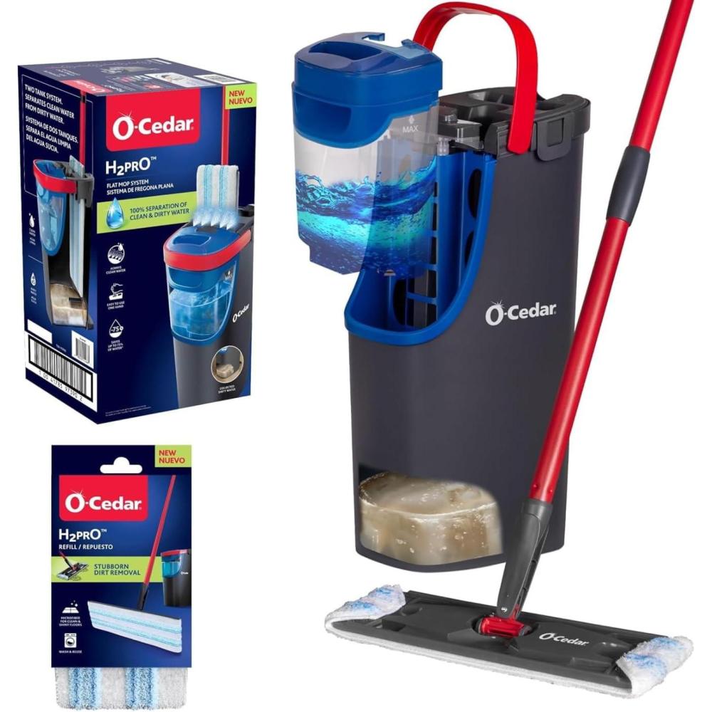 image:imageOCedar H2prO Flat Mop System Quick Cleaning Tool Clean with Water Machine Washable Reusable Microfiber Mop Pad Safe on Wood Floors Vinyl Tile Baseboards WallsH2prO 1 Refill