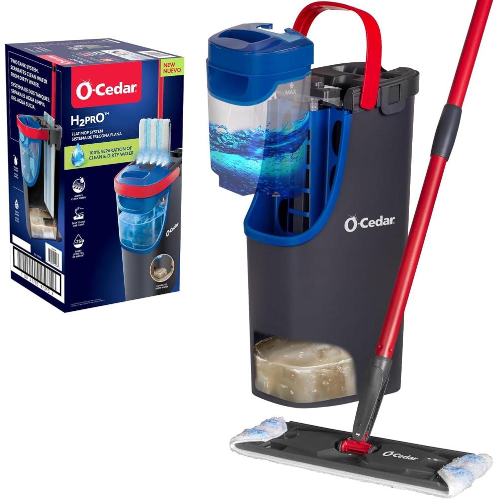 image:imageOCedar H2prO Flat Mop System Quick Cleaning Tool Clean with Water Machine Washable Reusable Microfiber Mop Pad Safe on Wood Floors Vinyl Tile Baseboards WallsH2prO
