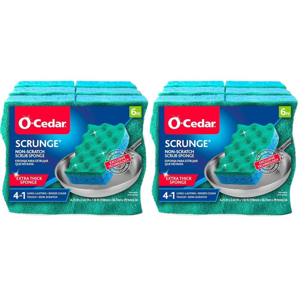 image:imageOCedar Scrunge NonScratch Scrub Sponge Pack of 6 MultiUse AllPurpose OdorResistant Scrubbing Sponge Safely Cleans All Hard Surfaces in Kitchen and Bathroom6 Count Pack of 2