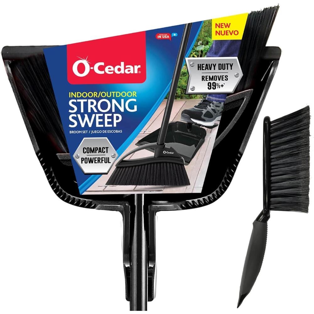 image:imageOCedar Strong Sweep Broom and Dustpan Set with Detail Brush  Indoor Outdoor Heavy Duty Stiff Bristle Broom  StepOn Dust PanStrong Sweep Broom and Brush