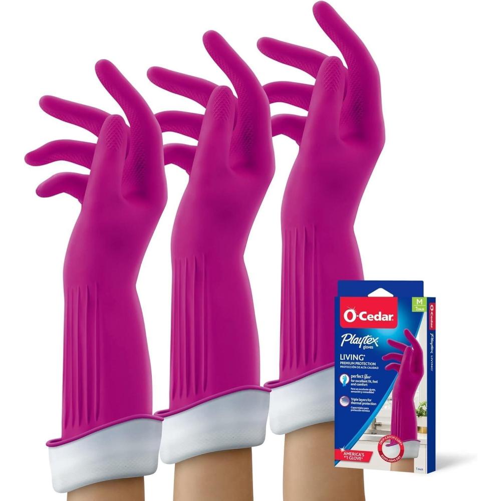 image:imagePLAYTEX Living Reusable Rubber Cleaning Gloves Durable Household Gloves Large Pack of 3Medium Pack of 3