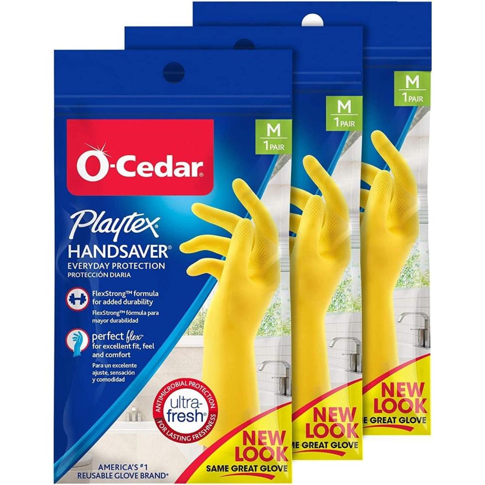 image:imagePlaytex HandSaver Reuseable Rubber Cleaning Gloves XLarge 3 Pairs Everyday Protection Reusable Household GlovesMedium Pack of 3