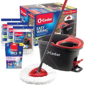 O-Cedar EasyWring Microfiber Spin Mop and Bucket Cleaning System + Citrus and Lavender Pacs (Variety Pack)(EasyWring + 3 Refills + Lavender PACS)