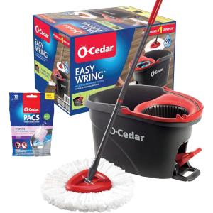 O-Cedar Easywring Microfiber Spin Mop & Bucket Floor Cleaning System with 1 Extra Refill,Red / Gray(Easywring Spin Mop & Bucket + Lavender Pacs)