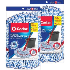 O-Cedar Genuine MicroTwist MAX Twist Mop Head Replacement | Machine Washable | Reusable | Microfiber Refill | Removes 99% of Bacteria(2 Pack)