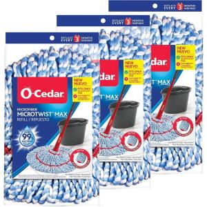 O-Cedar Genuine MicroTwist MAX Twist Mop Head Replacement | Machine Washable | Reusable | Microfiber Refill | Removes 99% of Bacteria(3 Pack)