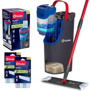 O-Cedar H2prO Flat Mop System | Quick Cleaning Tool | Clean with Water | Machine Washable Reusable Microfiber Mop Pad | Safe on Wood Floors, Vinyl, Tile, Baseboards, Walls(H2prO + 2 Refills)