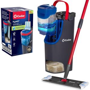 O-Cedar H2prO Flat Mop System | Quick Cleaning Tool | Clean with Water | Machine Washable Reusable Microfiber Mop Pad | Safe on Wood Floors, Vinyl, Tile, Baseboards, Walls(H2prO)