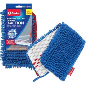 O-Cedar Hardwood Floor ‘N More 3-Action Flip Mop Head Replacement | Machine Washable | Reusable | Microfiber Refill | Removes 99% of Bacteria(1)