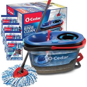 O-Cedar RinseClean Microfiber Spin Mop & Bucket Floor Cleaning System with Citrus Pac (Variety Pack)(RC + 4 RC Refills)