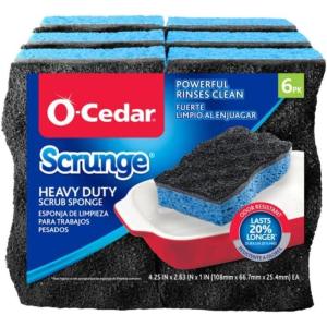 O-Cedar Scrunge Heavy-Duty Scrub Sponge | Odor-Resistant, Multi-Surface Scrubbing Sponge | Lasts 20% Longer Than Regular Sponges, 6 Count (Pack of 2)(6 Count (Pack of 1))