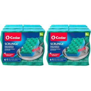 O-Cedar Scrunge Non-Scratch Scrub Sponge (Pack of 6) Multi-Use, All-Purpose, Odor-Resistant, Scrubbing Sponge Safely Cleans All Hard Surfaces in Kitchen and Bathroom(6 Count (Pack of 2))