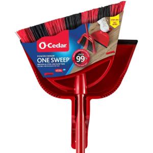 O-Cedar Strong Sweep Broom and Dustpan Set with Detail Brush | Indoor Outdoor Heavy Duty Stiff Bristle Broom | Step-On Dust Pan(PowerCorner One Sweep Broom)