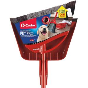 O-Cedar Strong Sweep Broom and Dustpan Set with Detail Brush | Indoor Outdoor Heavy Duty Stiff Bristle Broom | Step-On Dust Pan(PowerCorner Pet Pro Broom)