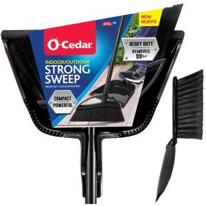 O-Cedar Strong Sweep Broom and Dustpan Set with Detail Brush | Indoor Outdoor Heavy Duty Stiff Bristle Broom | Step-On Dust Pan(Strong Sweep Broom and Brush)