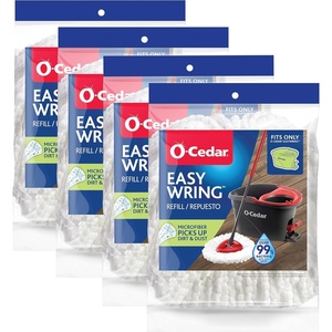 O-Cedar EasyWring Deep Clean Refill | 40% More Cleaning Power | Microfiber Mop Refill Compatible with O-Cedar EasyWring Spin Mop & Bucket System (Pack of 4)(White)